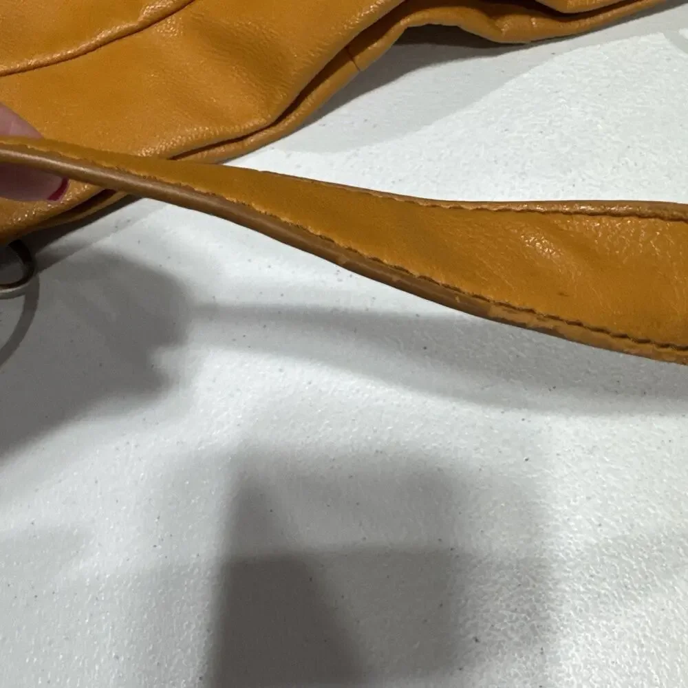 Nine West Large Faux Pebbled Leather Satchel Shoulder Handbag Mustard Yellow